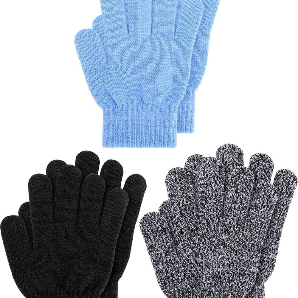3 Pairs Kids Winter Knit Gloves Stretchy Full Finger Fluffy Mittens for Toddler